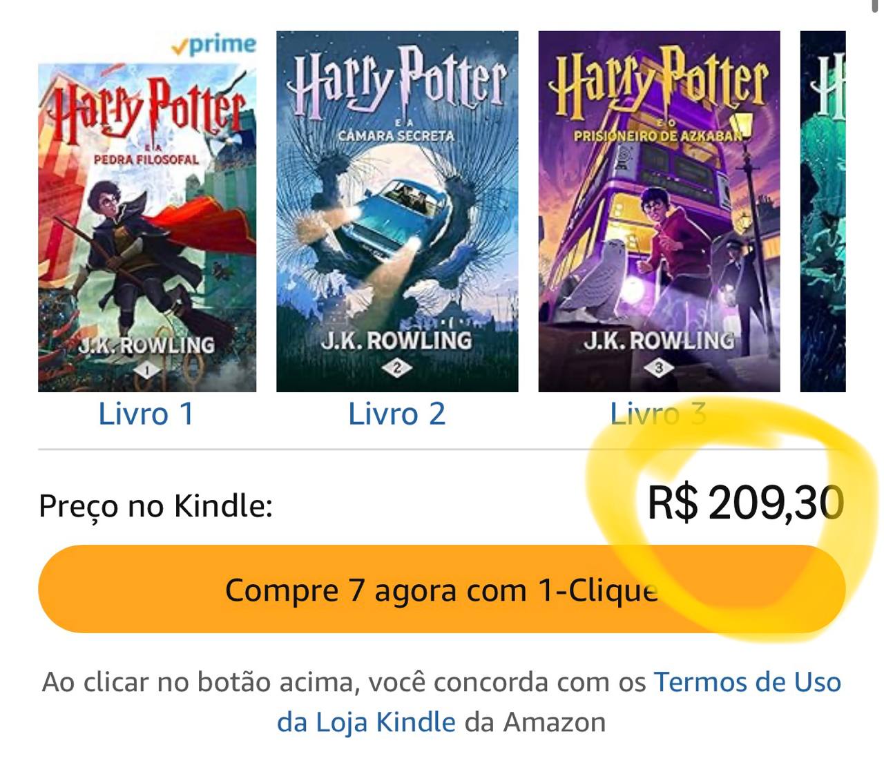 Saga Harry Potter no Kindle por R$ 209,30